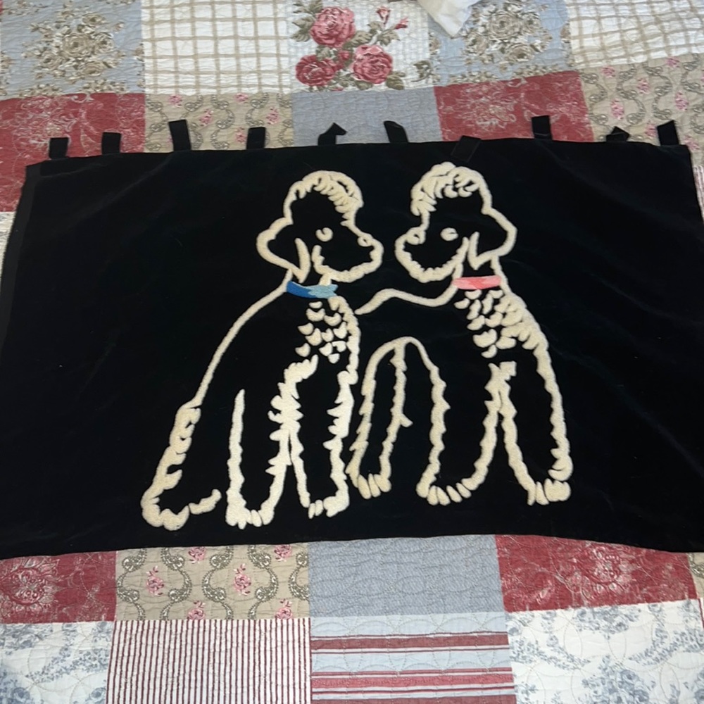 Vintage 50s poodle velvet wall hanging 36” x 21.5”